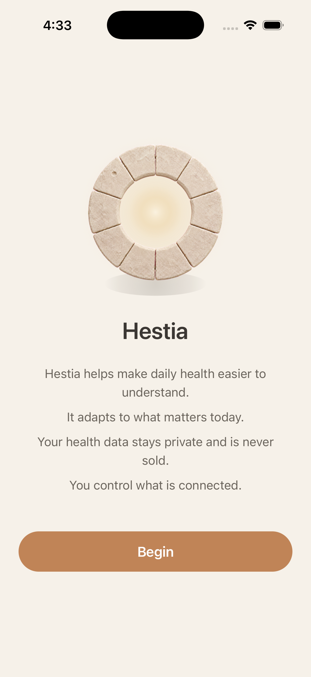 Hestia — iPhone welcome screen
